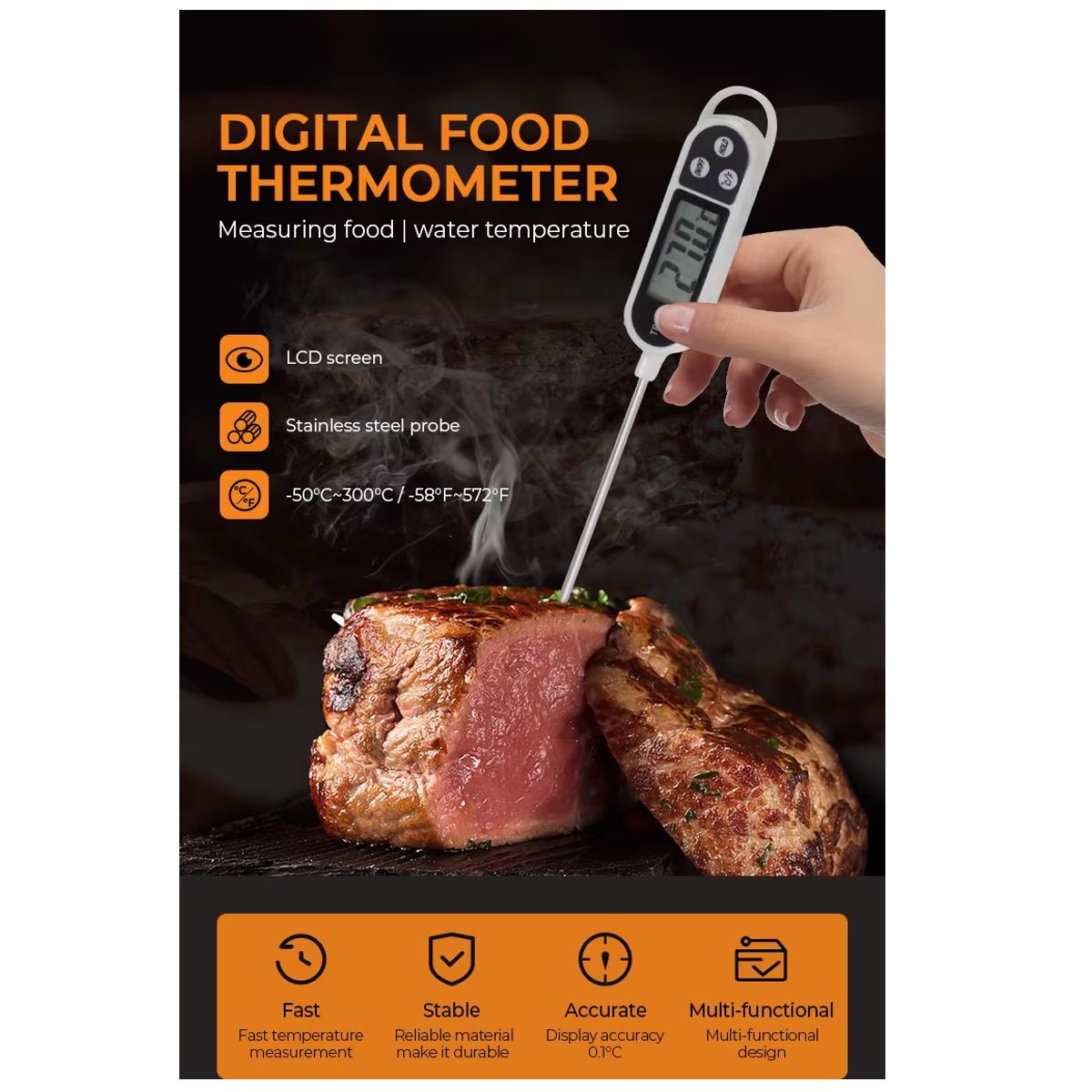 OEM - Termómetro Digital de Cocina Alimentos Carne Líquidos Leche TP300