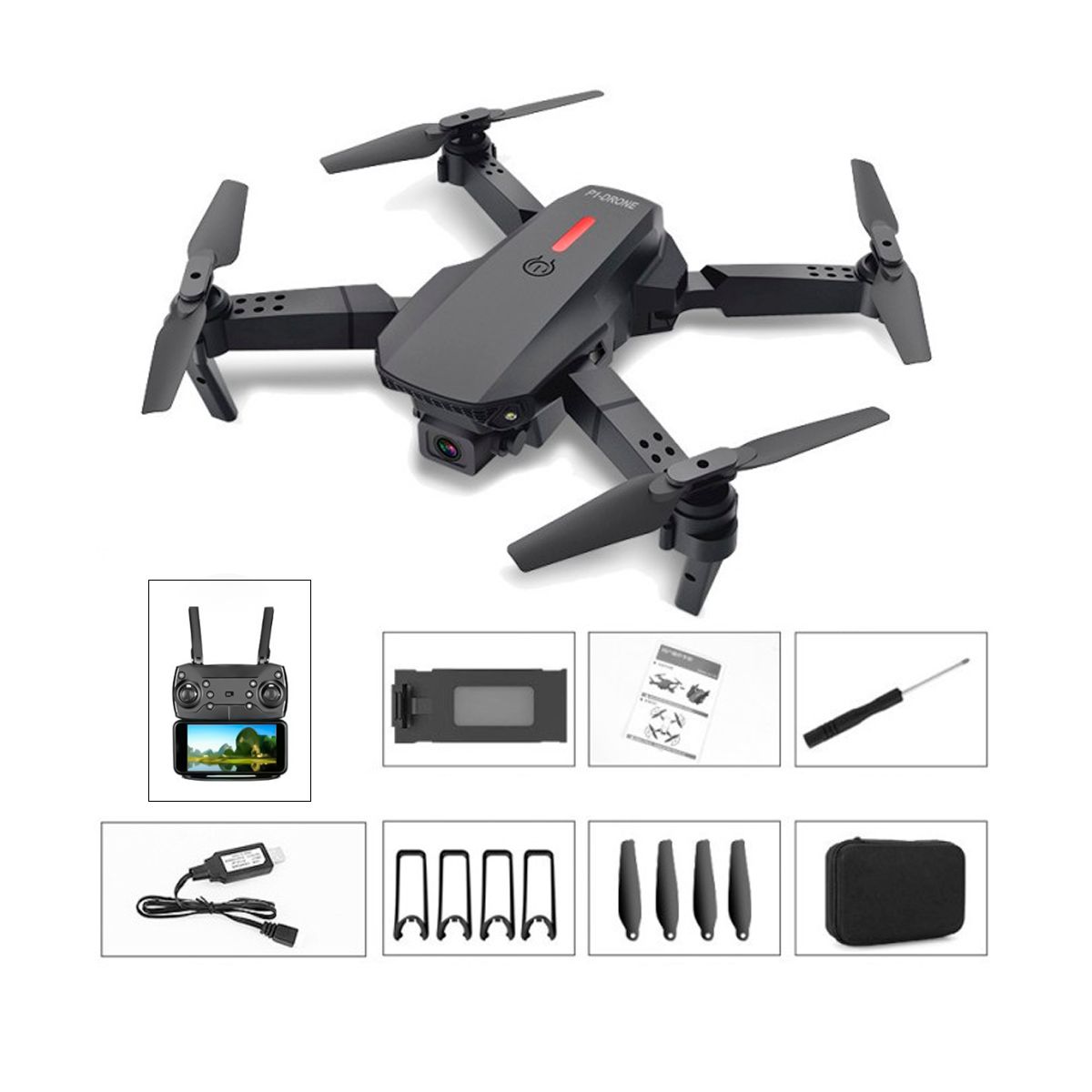 GENERICO - Drone Portátil Con Doble Camara E88 y WIFI Color Negro