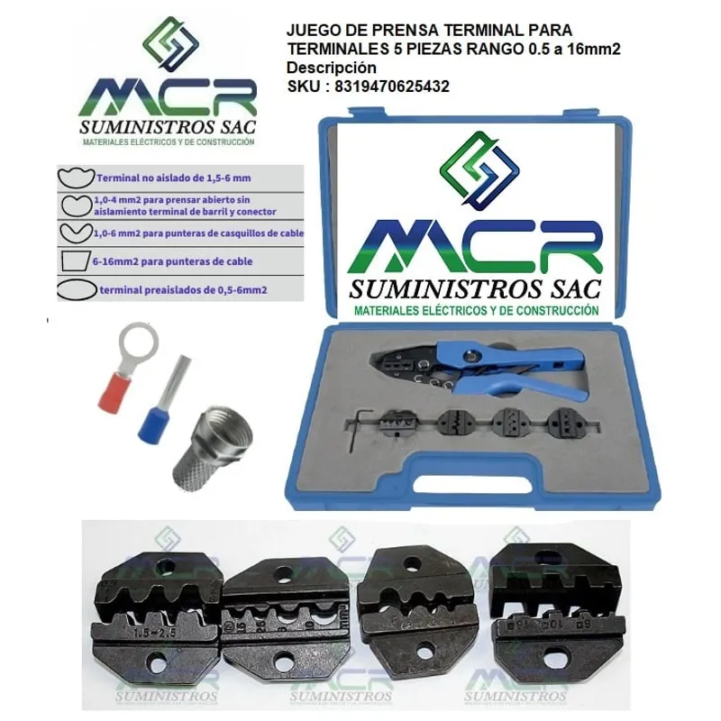GENERICO - ALICATE PRENSA TERMINAL CAMBIABLE CON 5 CAMBIOS HASTA 16MM2 -6AWG