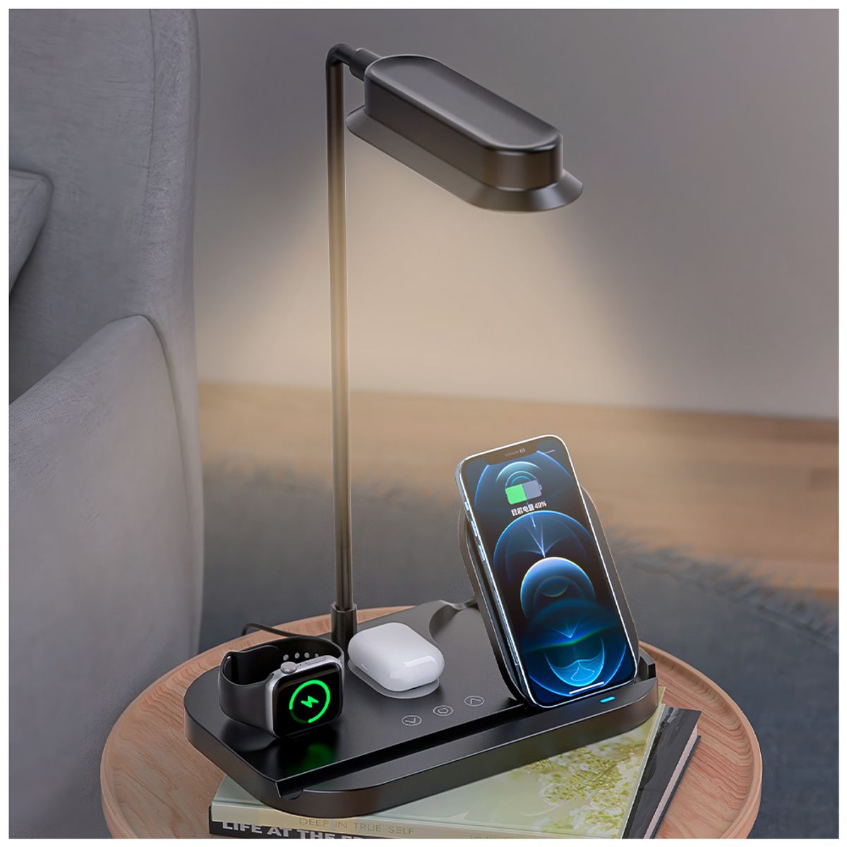 KELLER - Lámpara LED Flexible con Carga Inalámbrica 4 en 1 Negro T80