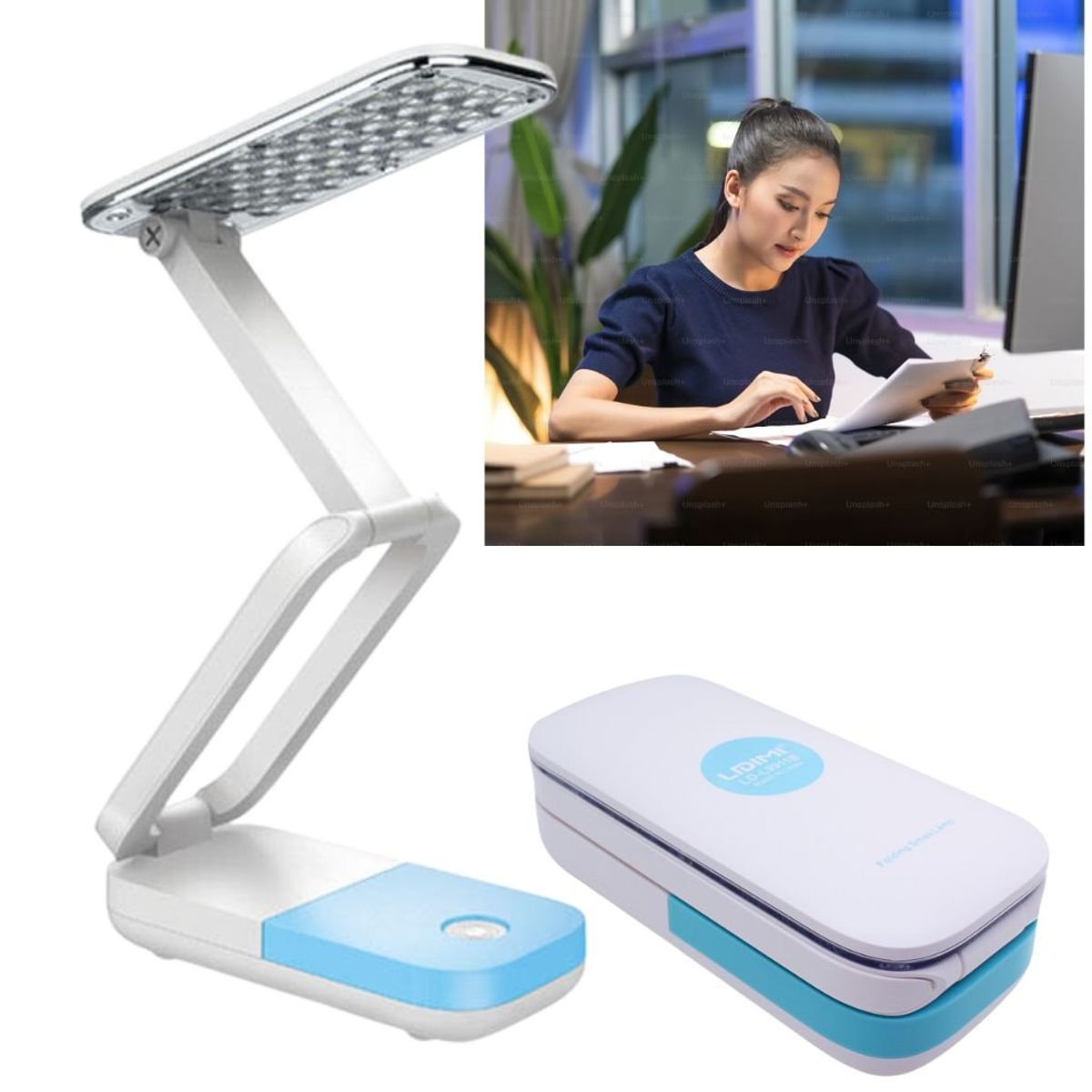 LIDIMI - Lámpara de escritorio LED táctil plegable recargable por USB