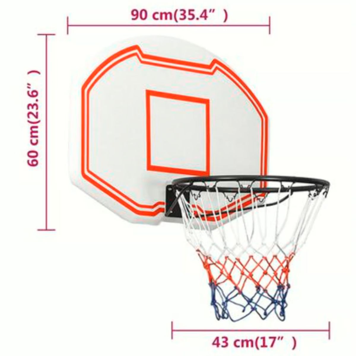 GENERICO - Tablero de Baloncesto Polietileno Blanco 90x60x2 cm