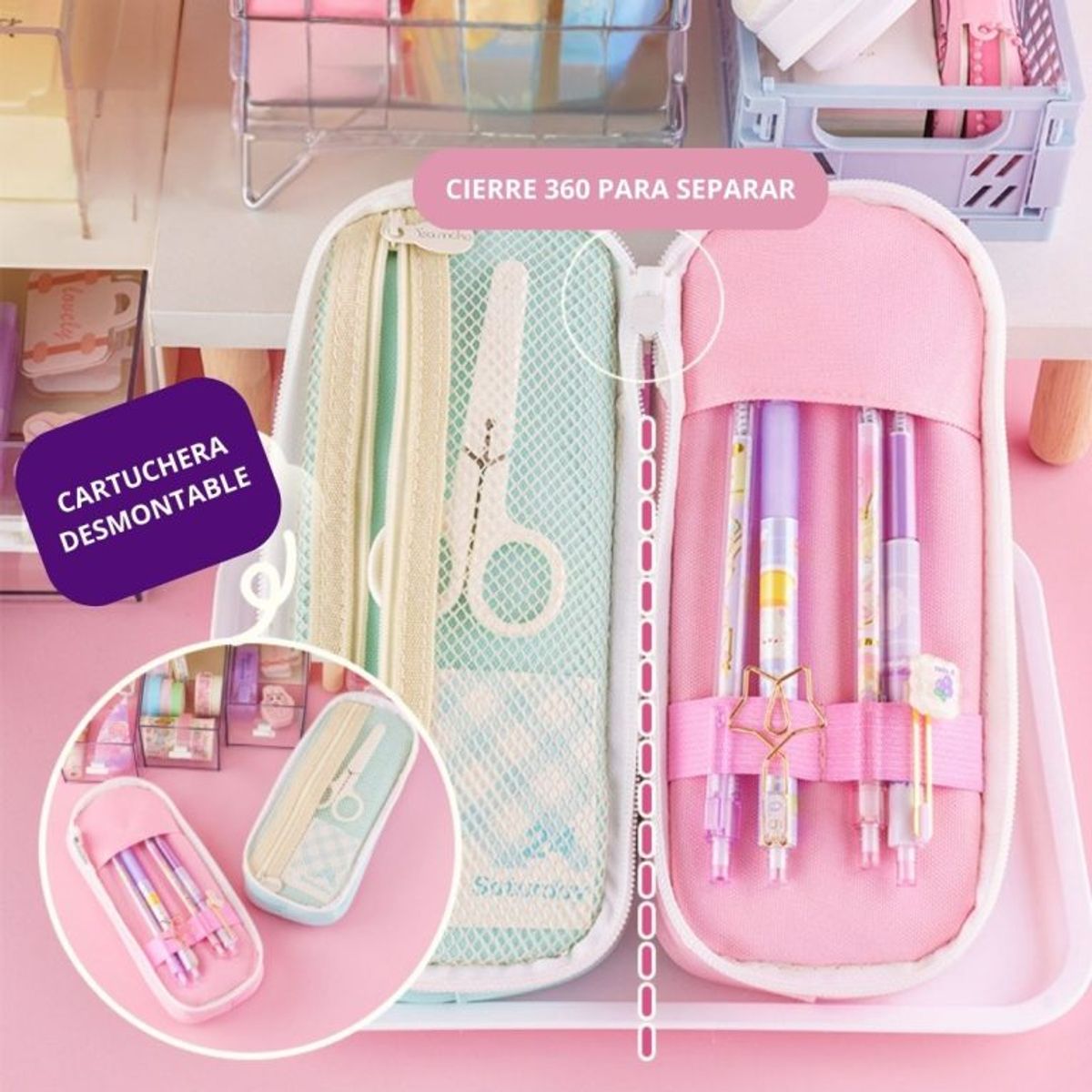 GENERICO - Cartuchera multicapa de gran capacidad - Crema verde