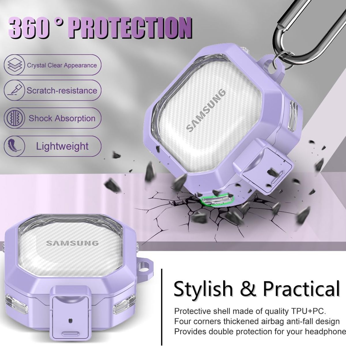 GENERICO - Funda transparente para Samsung Galaxy Buds 2 Pro - Lila