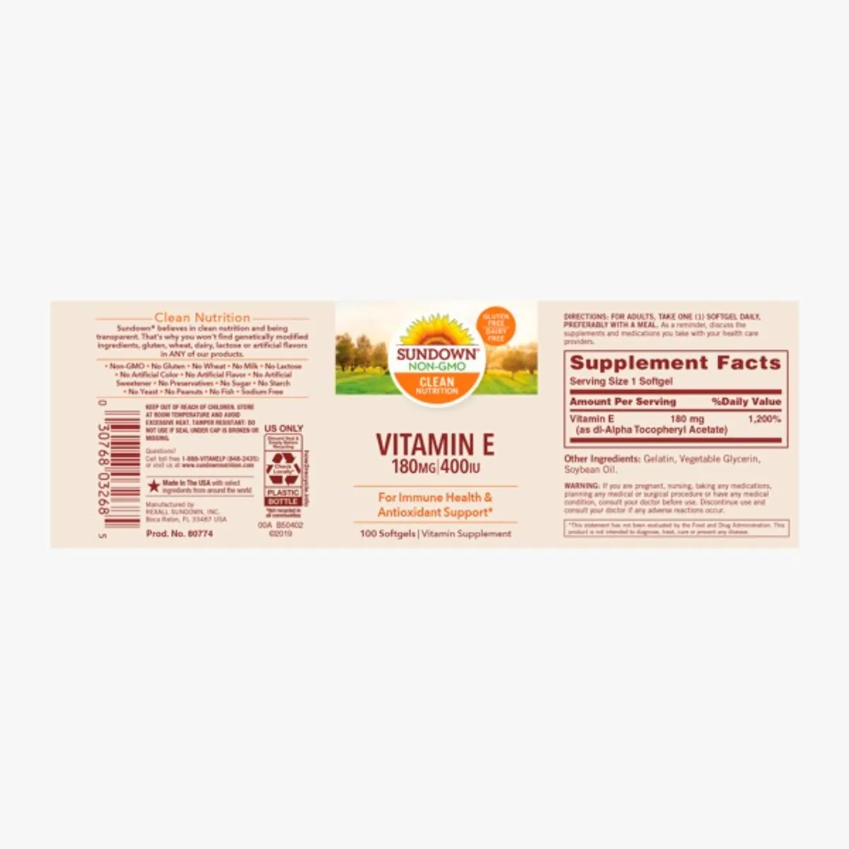 SUNDOWN - Vitamina E - 400 IU - 180 mg - 100 Soft