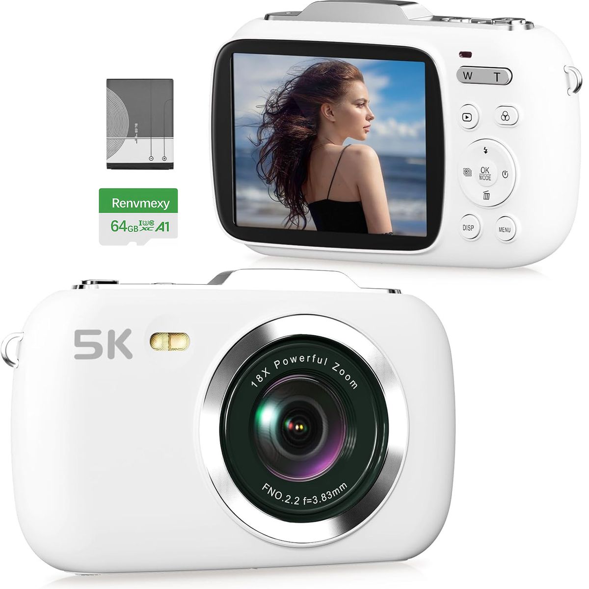 RENVMEXY - Cámara Digital 5K 64MP Renvmexy G7 Blanco 64GB