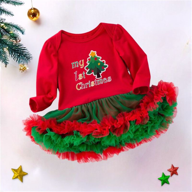 GENERICO - VESTIDO DE BEBÉ MODELO NAVIDEÑO - 4 PIEZAS