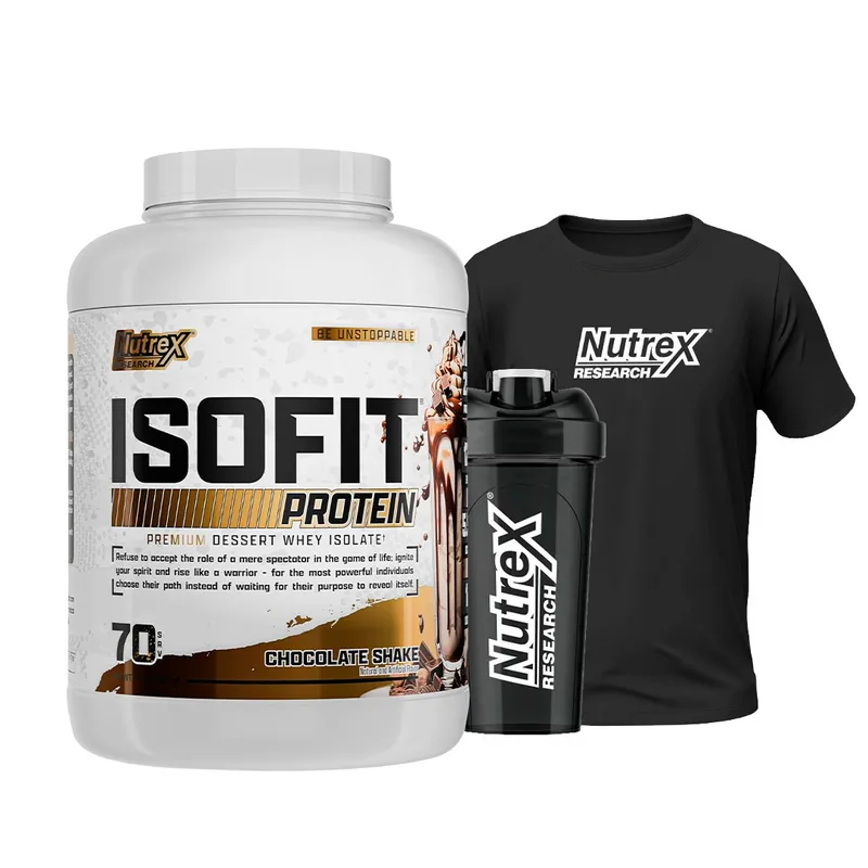 NUTREX RESEARCH - Proteína aislada ISOFIT 5lb Nutrex Chocolate + Polo y Shaker gratis