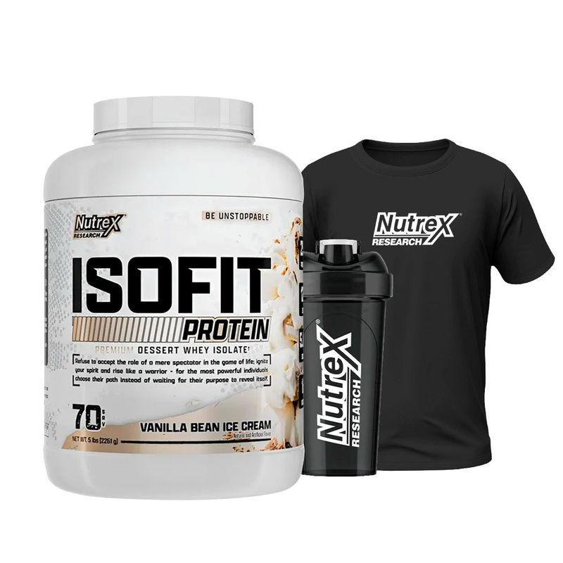 NUTREX RESEARCH - Proteína aislada ISOFIT 5lb Nutrex Vainilla + Shaker y Polo gratis