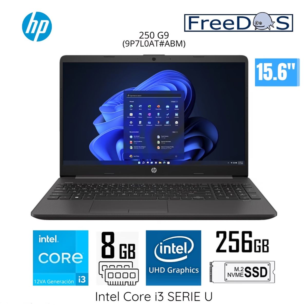 HP - Laptop HP 250 G9 15.6” HD, Intel Core I3-1215U, 8GB DDR4, 256GB SSD Free DOS