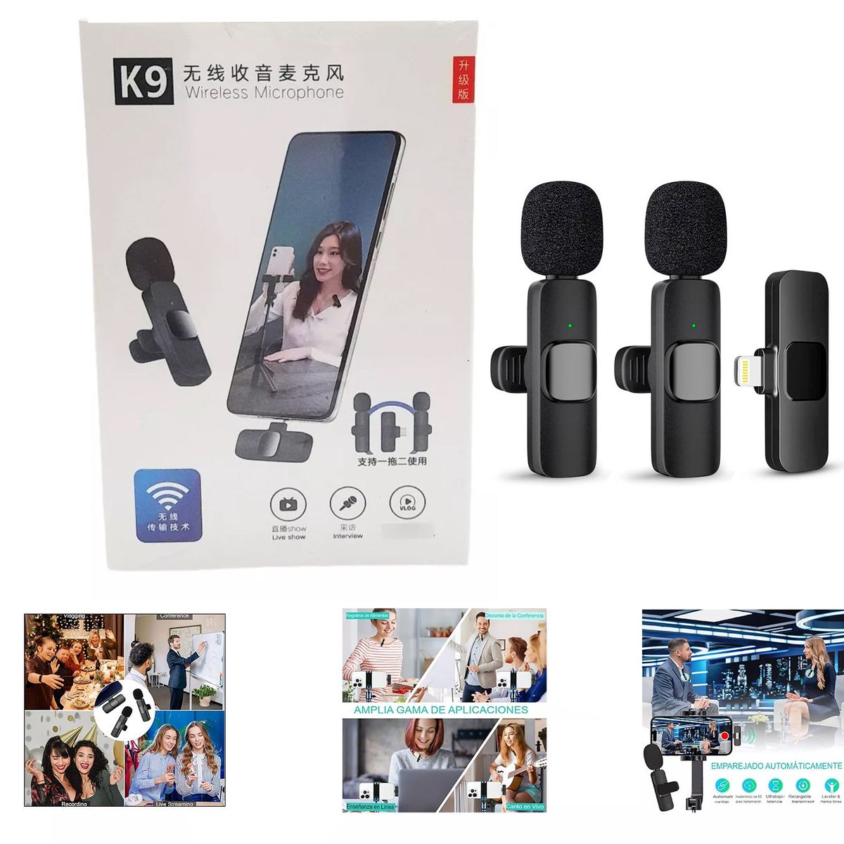 GENERICO - Micrófono Inalámbrico Solapero Doble Recargable Tipo Lightning  K9