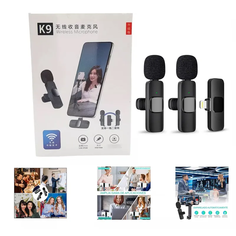 GENERICO - Micrófono Inalámbrico Solapero Doble Recargable Tipo Lightning  K9