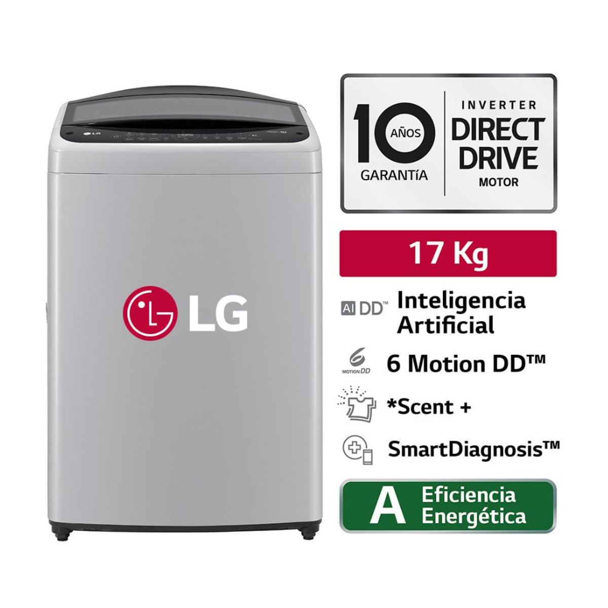 LG - Lavadora LG Carga Superior WT17DV6T AI DD Inteligencia Artificial 17 Kg