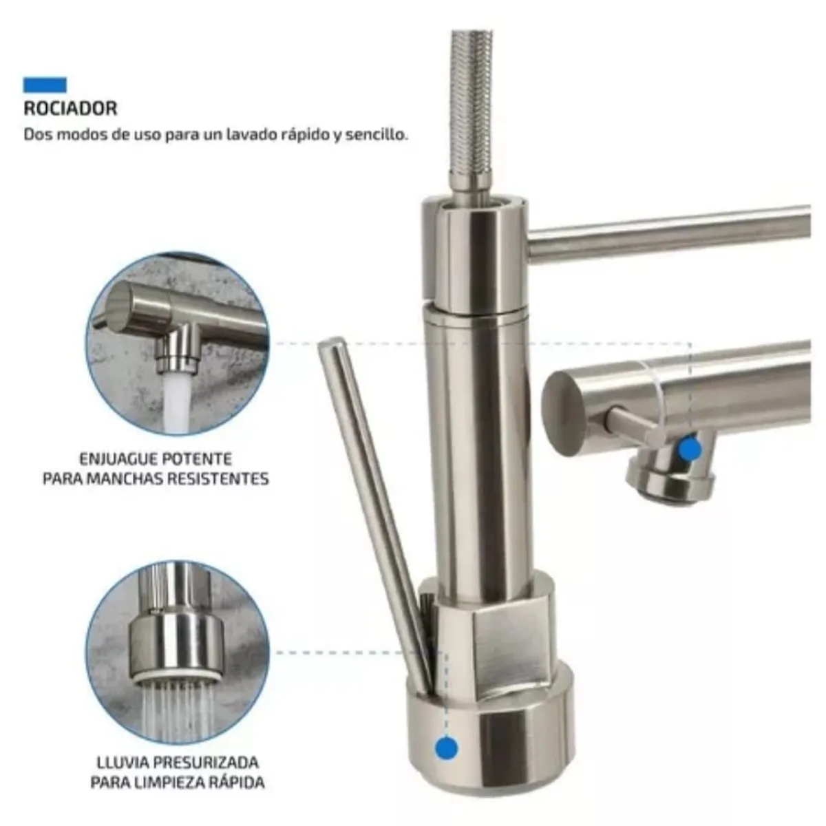 G HORSE - Grifo de Cocina Profesional 360°doble salida Acero Inoxidable