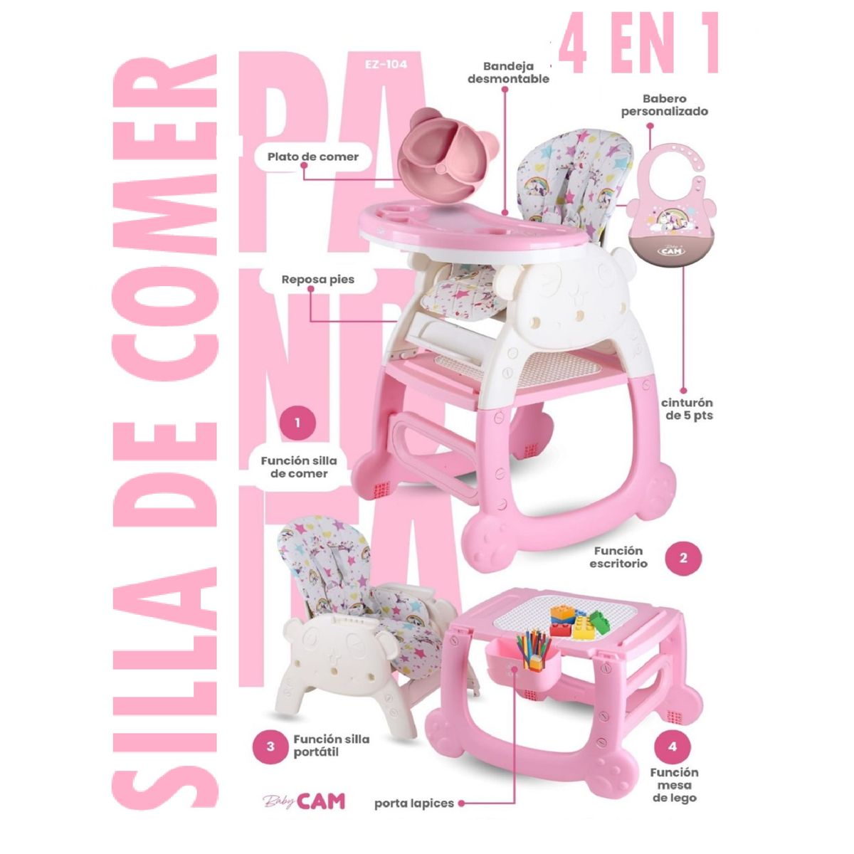 BABY - Silla de Comer 4 en 1 extra Alcochonado +Juego de Lego