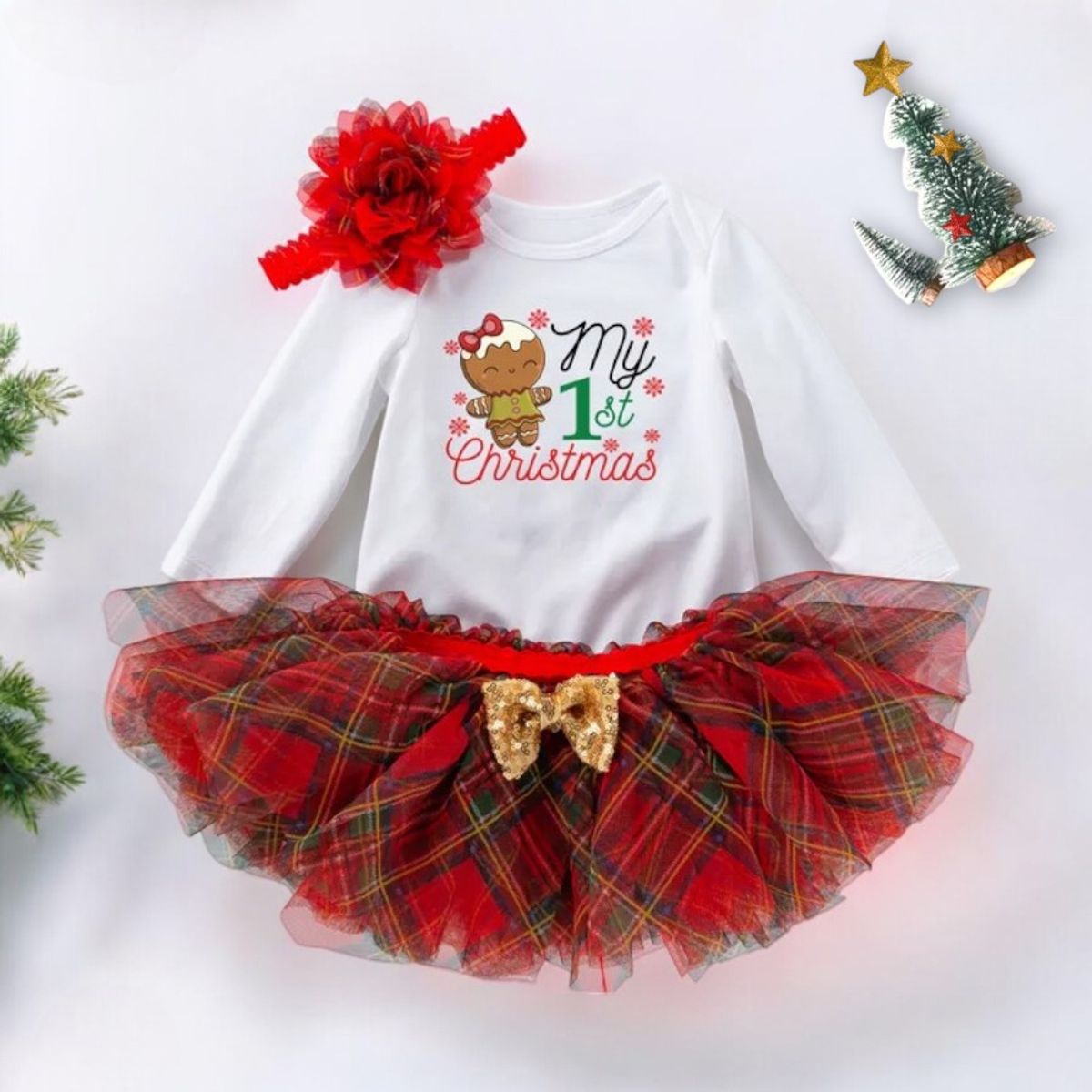 GENERICO - VESTIDO PARA BEBÉ MI PRIMERA NAVIDAD - BODY + TUTU + VINCHA