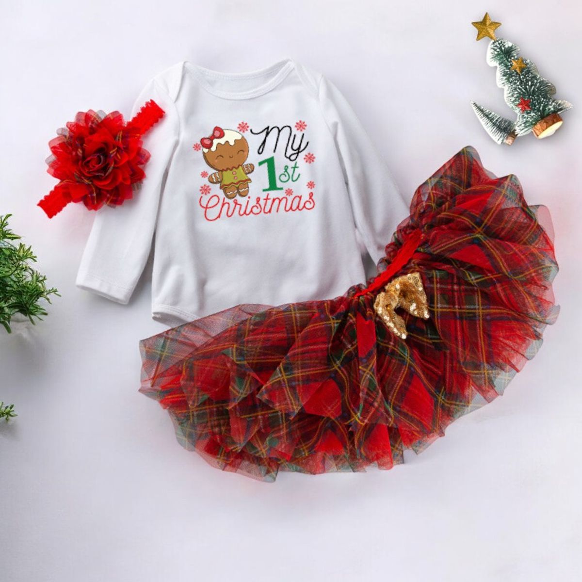 GENERICO - VESTIDO PARA BEBÉ MI PRIMERA NAVIDAD - BODY + TUTU + VINCHA