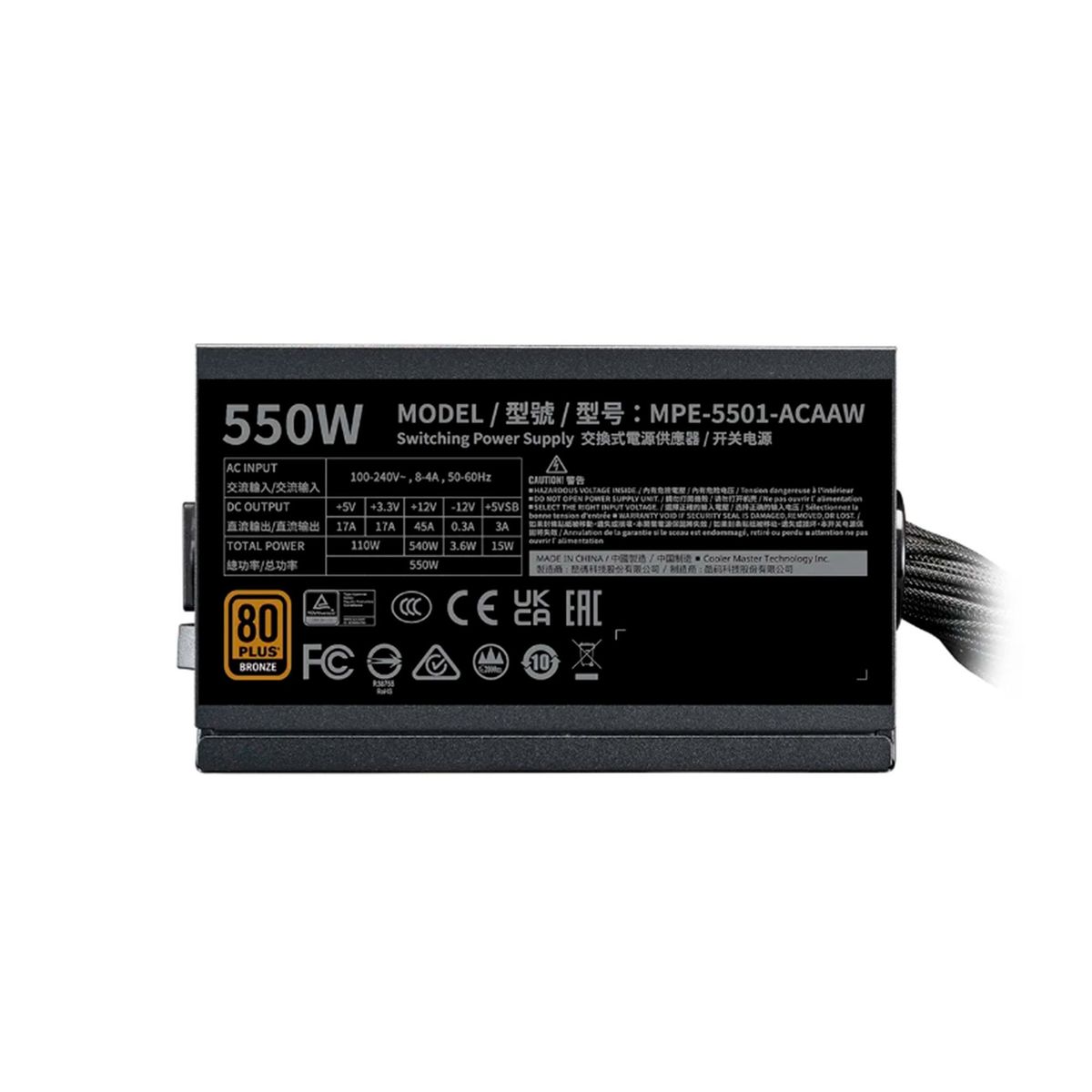 COOLER MASTER - FUENTE PODER COOLER MASTER MWE BRONZE V3 550W PN: MPE-5501-ACAAW-3BUS