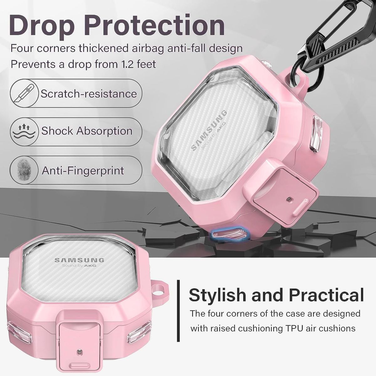 GENERICO - Funda transparente para Samsung Galaxy Buds 2 - Rosado