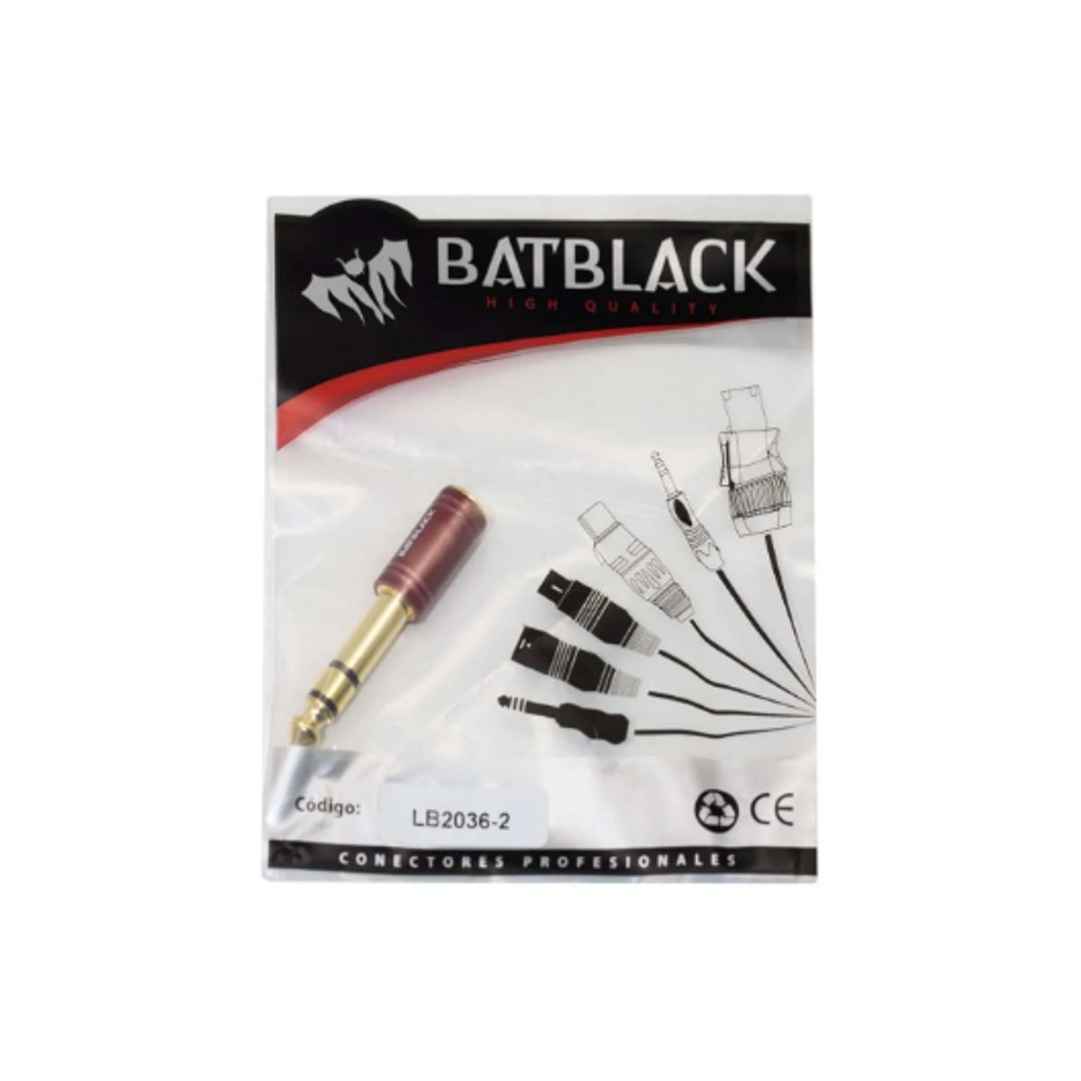 BATBLACK - Adaptador Jack Stereo 35mm a Plug Stereo 63mm LB2036-2 BATBLACK