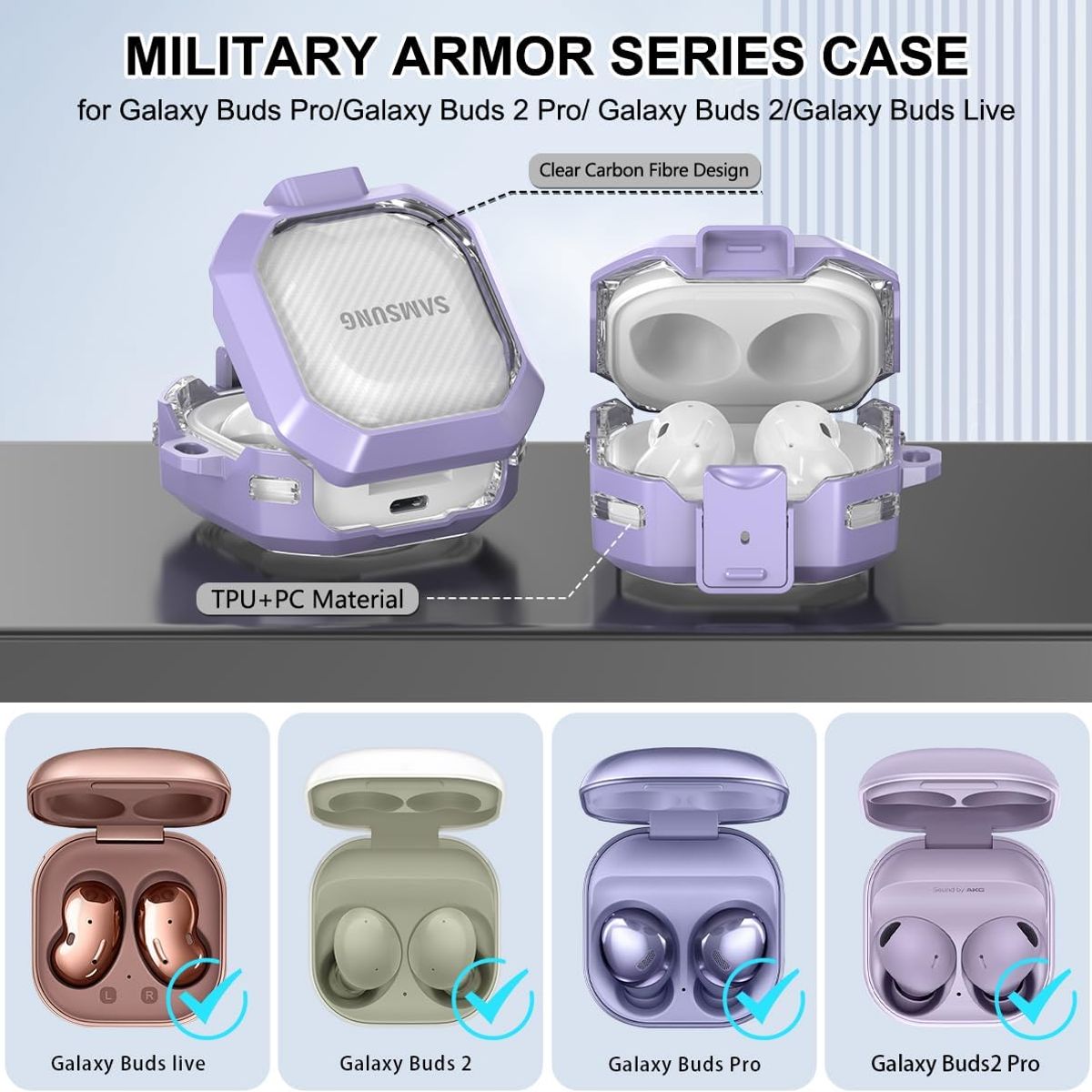 GENERICO - Funda transparente para Samsung Galaxy Buds 2 - Lila