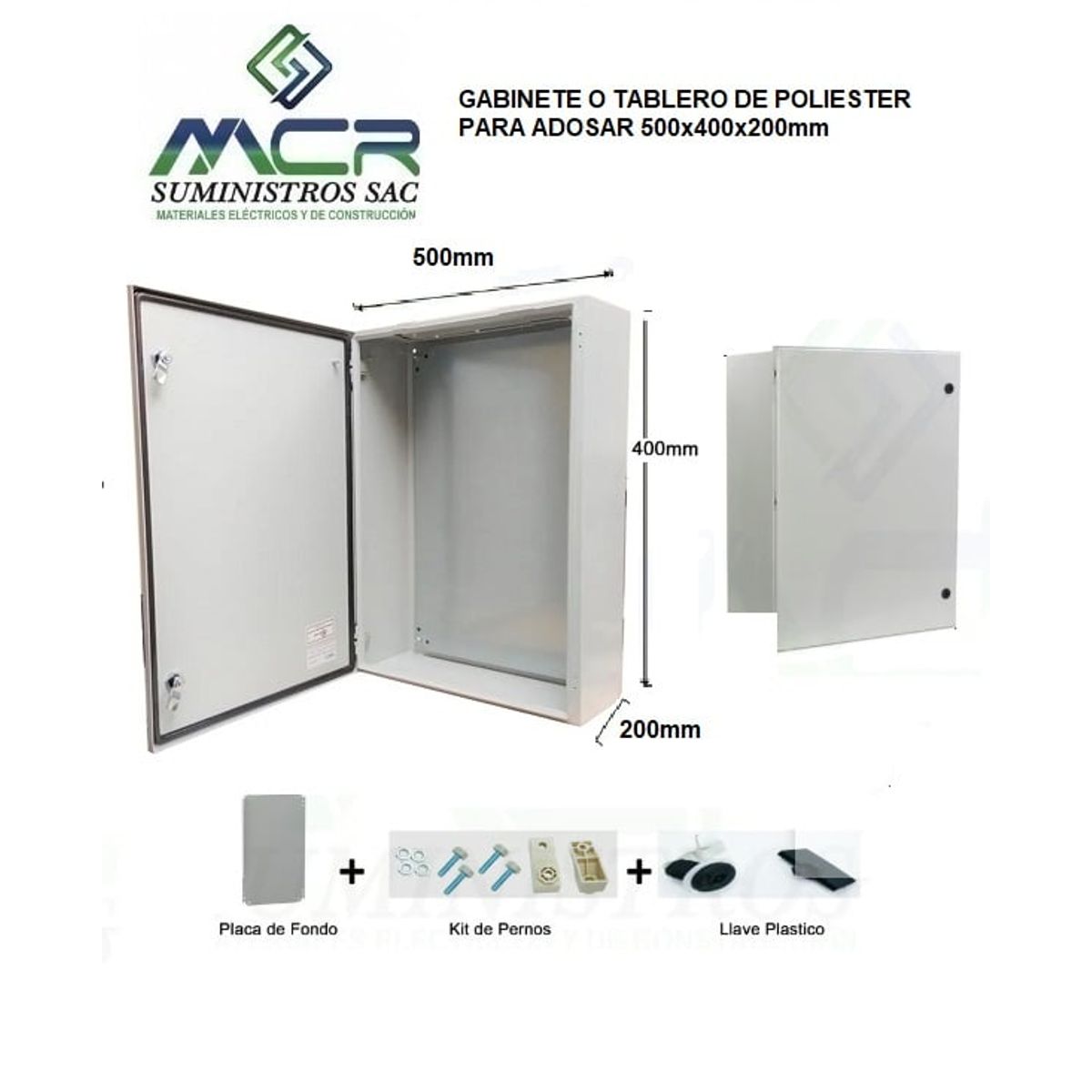 GENERICO - GABINETE O TABLERO DE POLIESTER PARA ADOSAR 500x400x200mm
