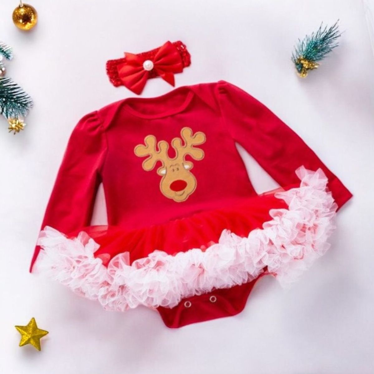 GENERICO - VESTIDO PARA BEBÉ DE NAVIDAD - SET DE 4 PIEZAS