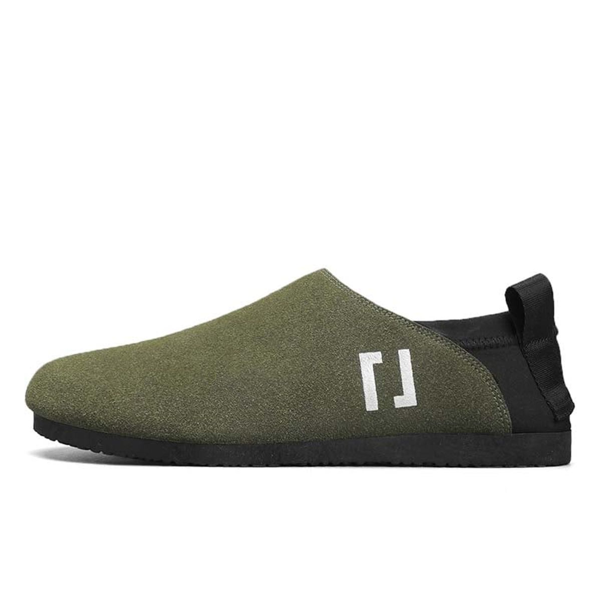 SHANDIAN - Pantufla Classic Fur Cuero Hombre Verde