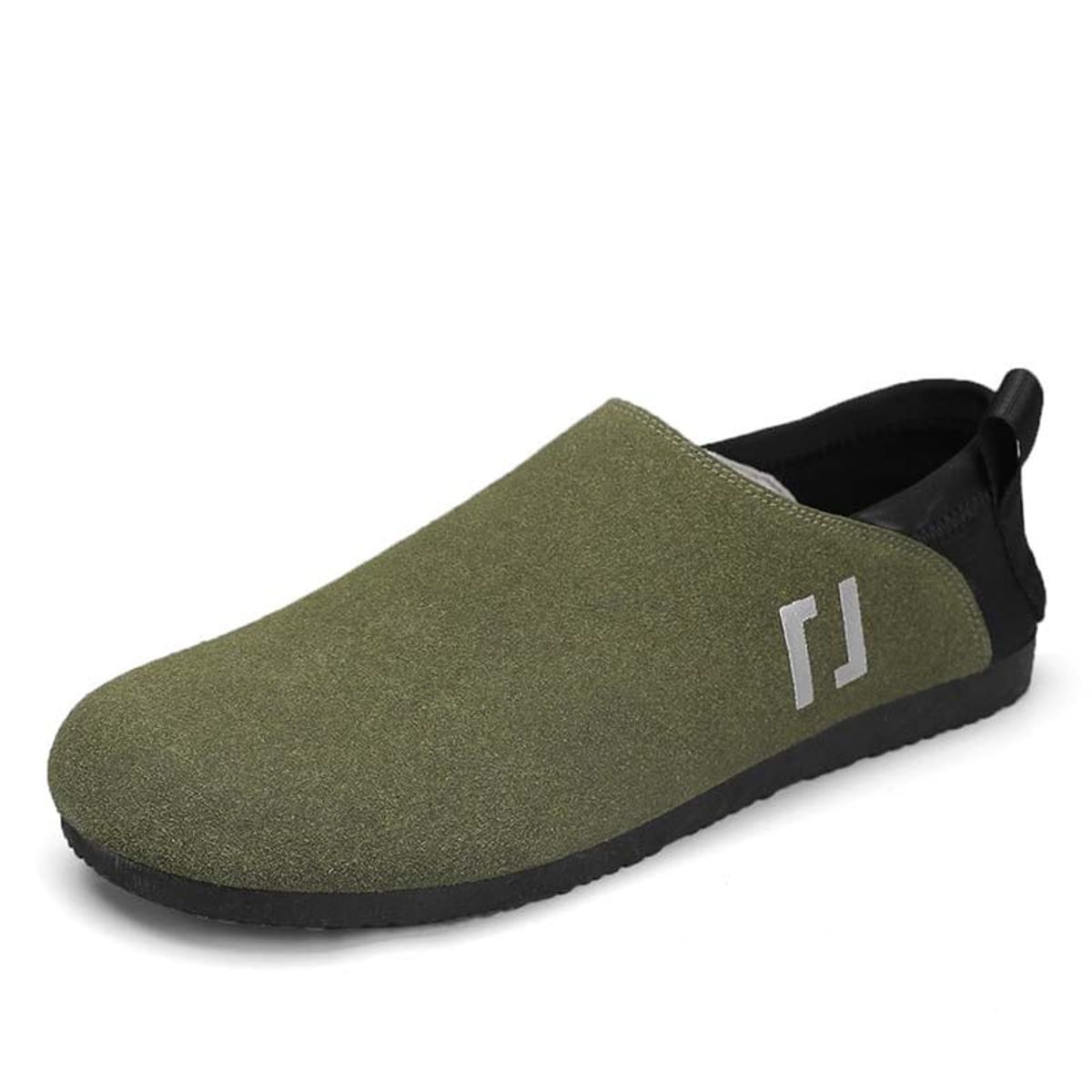 SHANDIAN - Pantufla Classic Fur Cuero Hombre Verde