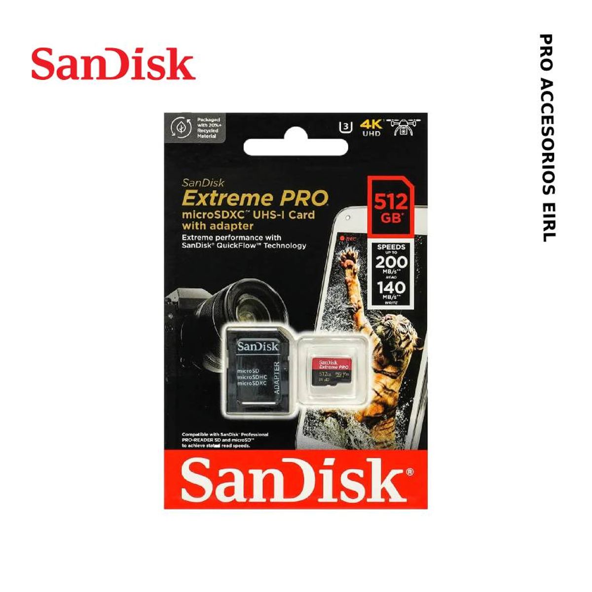SANDISK - SanDisk Extreme Pro 512GB microSDXC - Tarjeta de Alta Velocidad UHS-I U3.