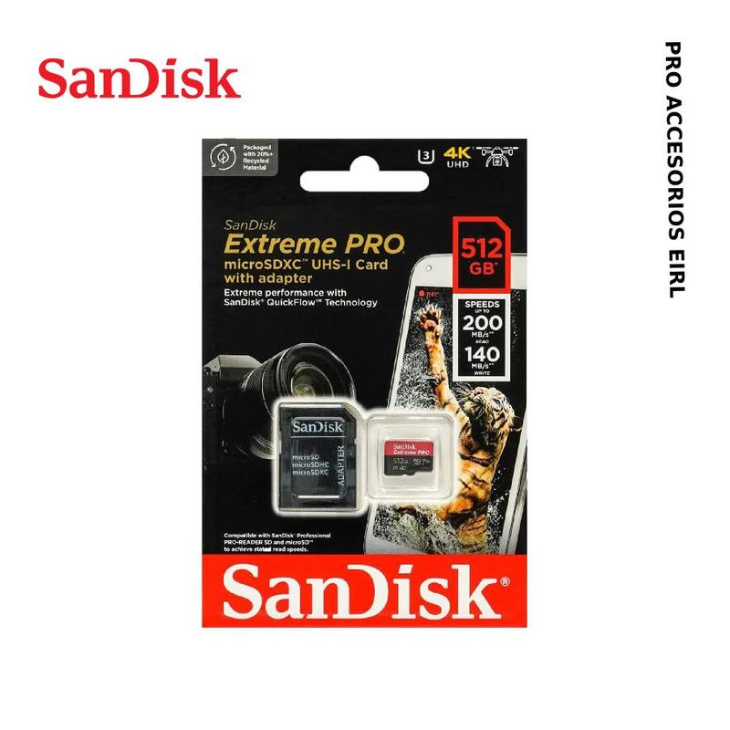 SANDISK - SanDisk Extreme Pro 512GB microSDXC - Tarjeta de Alta Velocidad UHS-I U3.