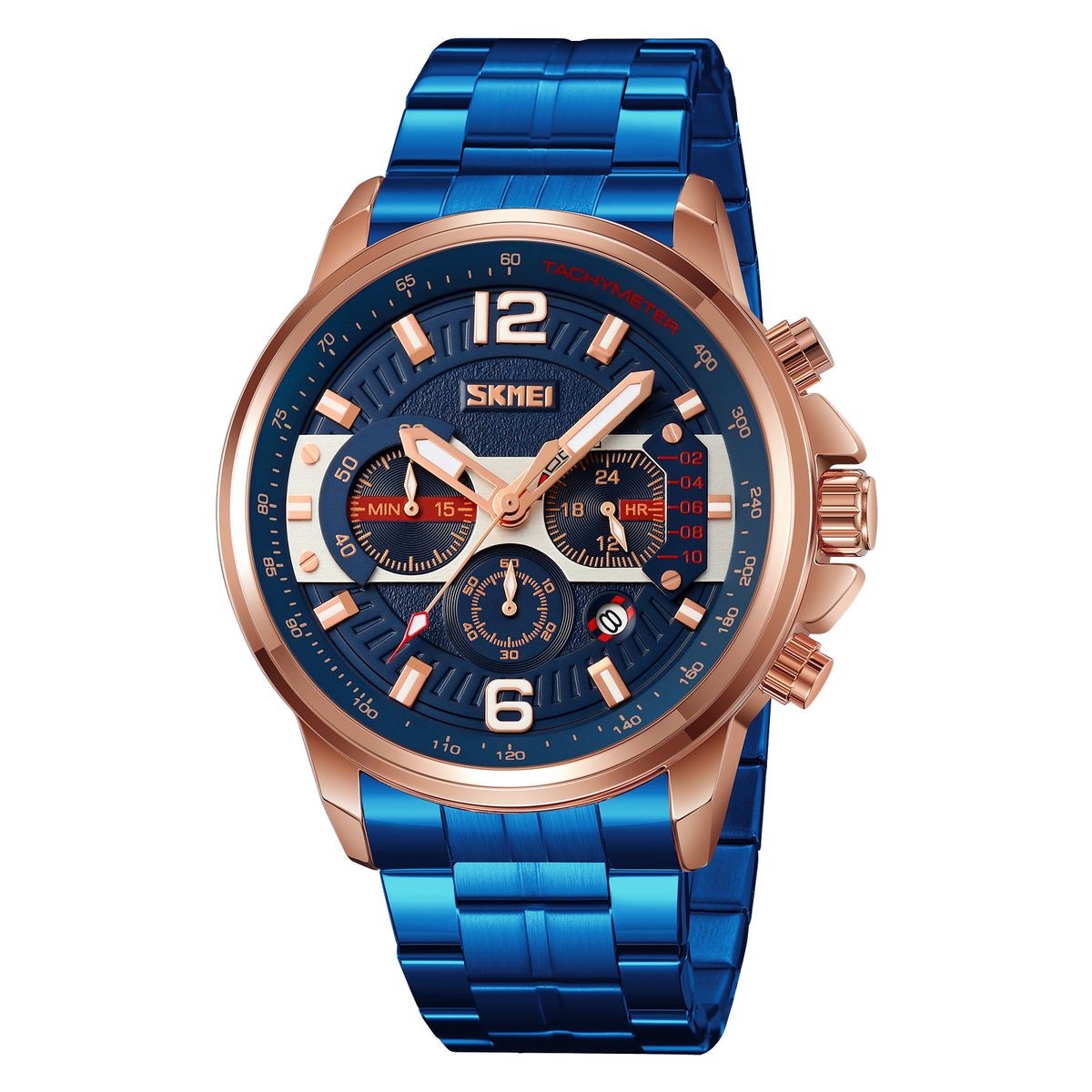 Skmei - Reloj Skmei 9332 AZUL BORDES ORO ROSA fecha analógo cronómetro