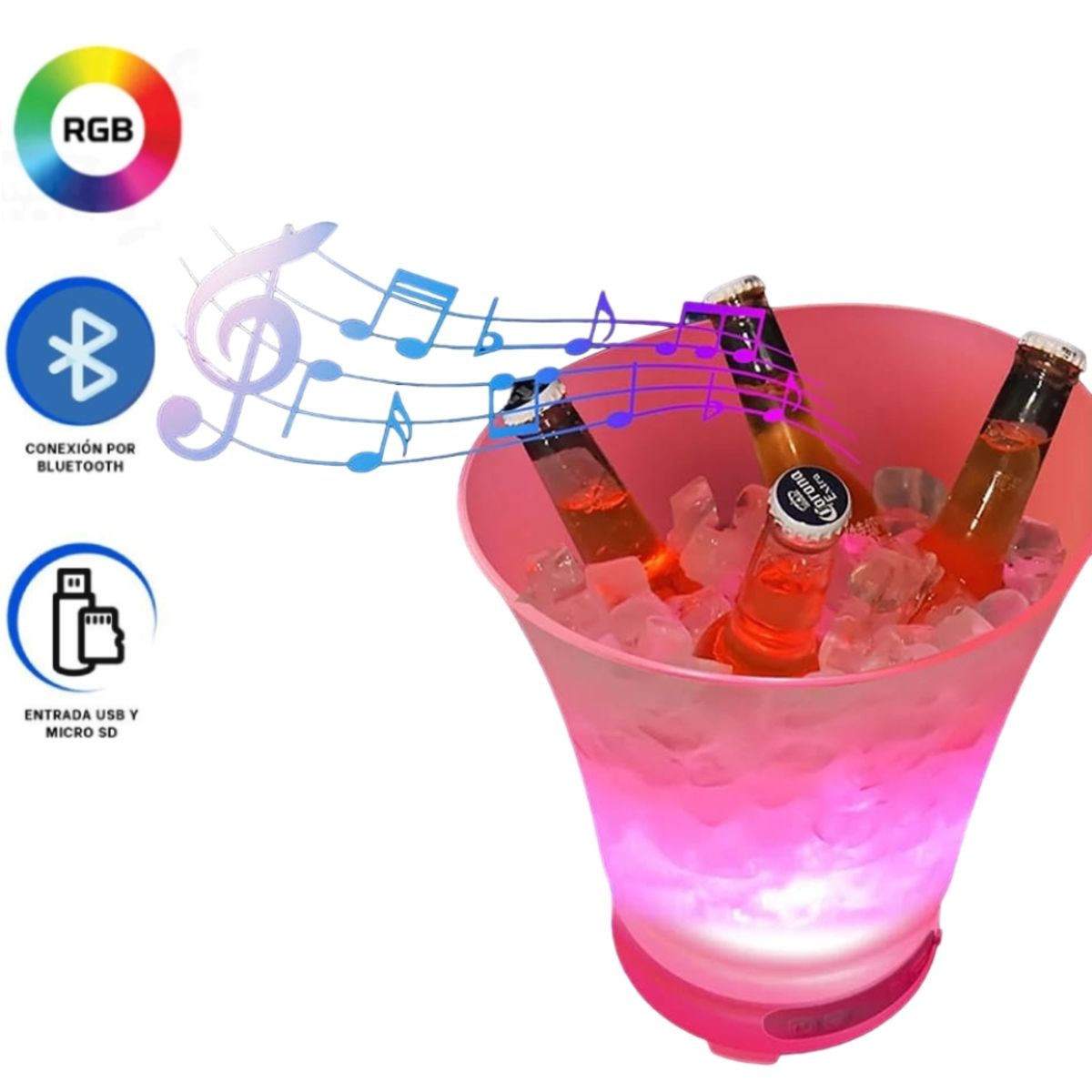 GENERICO - Parlante Hielera Bluetooth Recargable Luz RGB Cubeta Cubo 7 Litros