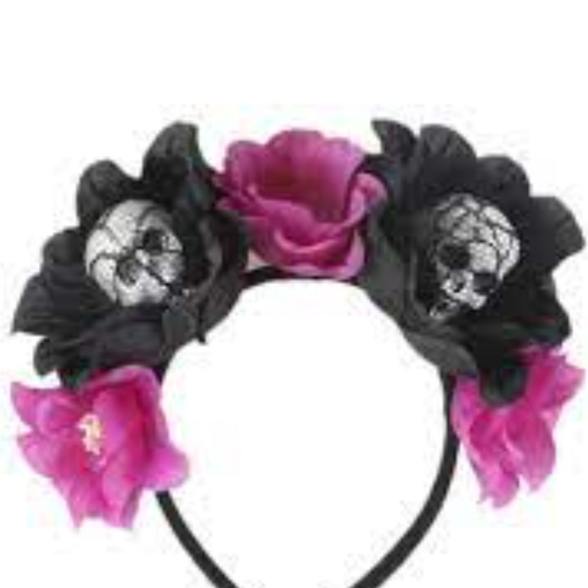 GENERICO - HALLOWEEN - Vincha de plástico con luz calaveras con flores