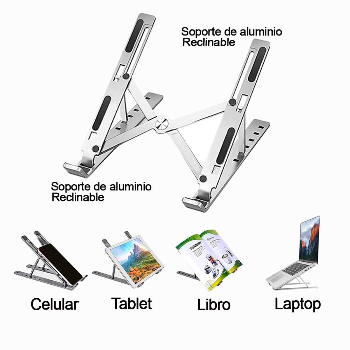 OEM - Soporte Aluminio Plegable Para Laptop Color Plateado