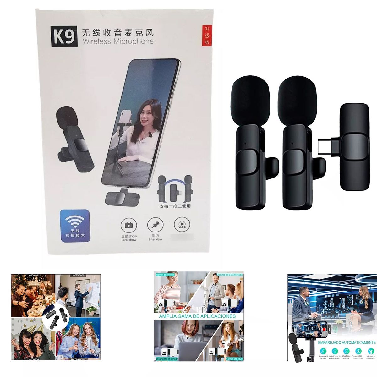 GENERICO - Micrófono Inalámbrico Solapero Doble Recargable Tipo C  K9