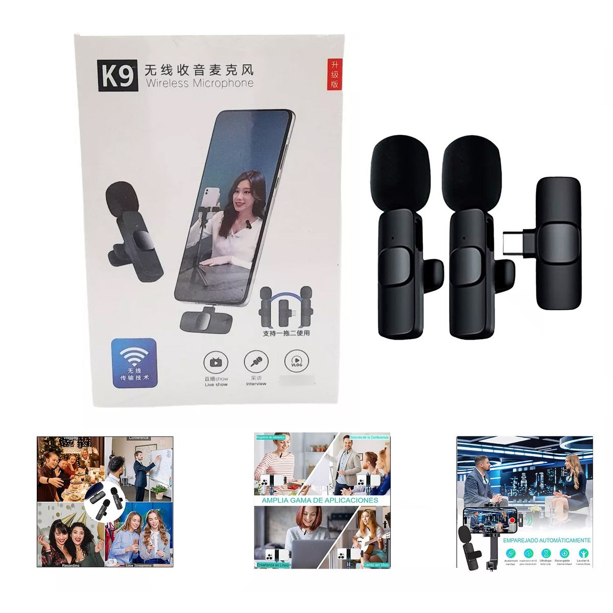 GENERICO - Micrófono Inalámbrico Solapero Doble Recargable Tipo C  K9