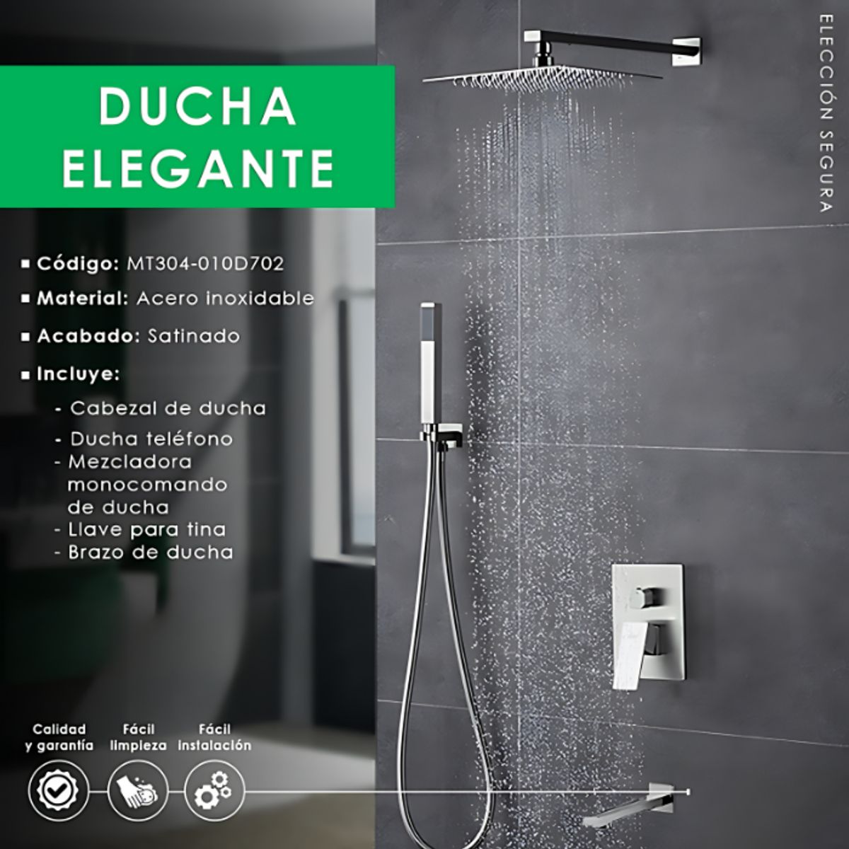 XM - MEZCLADORA PARA DUCHA Y TINA SATINADO CUADRADO MT304-010D702