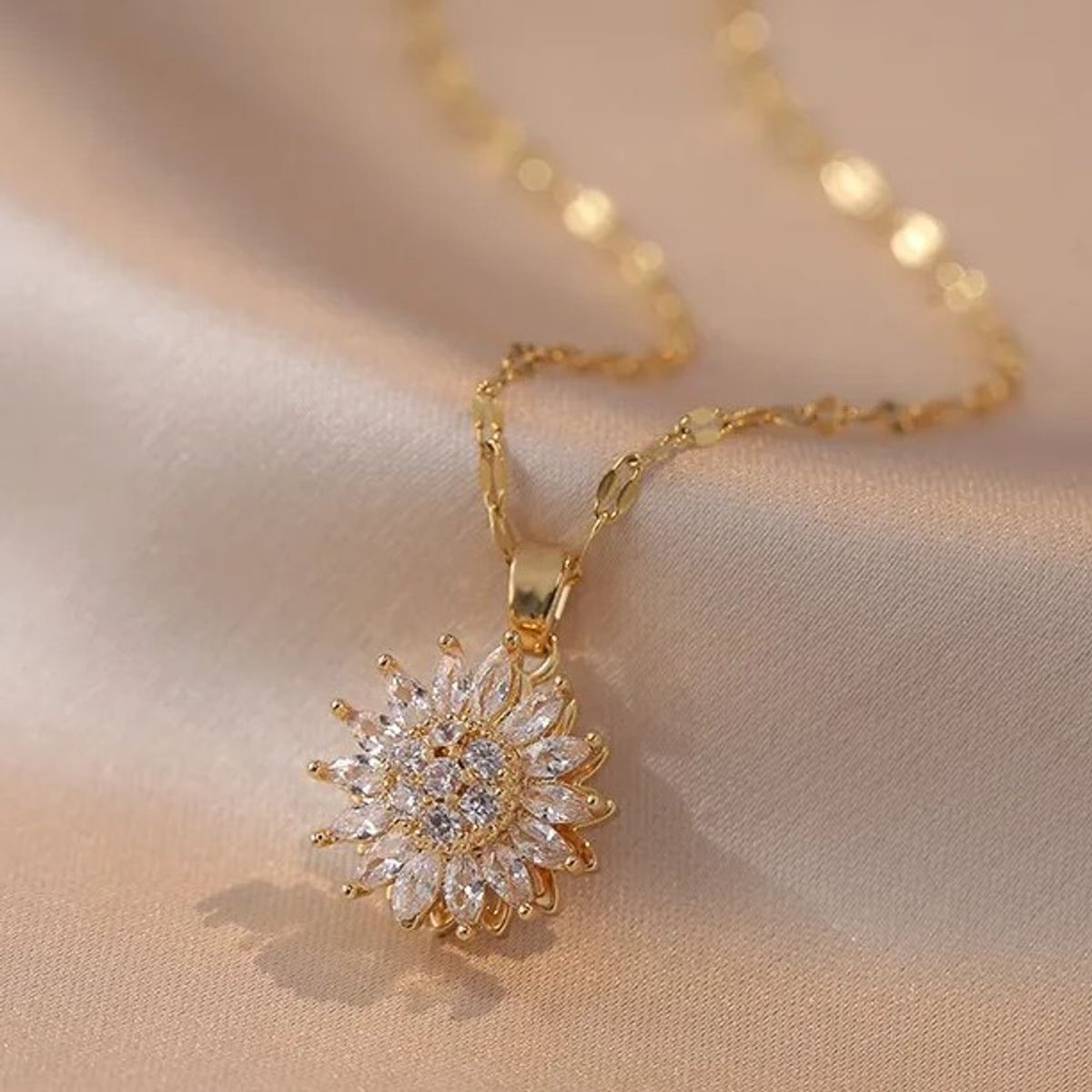 GENERICO - Collar Girasol Antiestres Giratorio Dorado Dama Regalo Especial