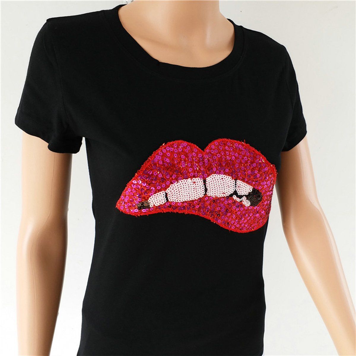 ZIMRAHYG - Camiseta Con Lentejuelas De Manga Corta De Moda Mujer