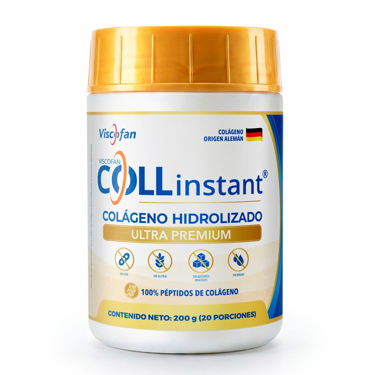 VISCOFAN COLLINSTANT - Colágeno Hidrolizado Alemán Ultra Premium 200g con Péptidos Bioactivos COLLinstant Viscofan 100% Puro