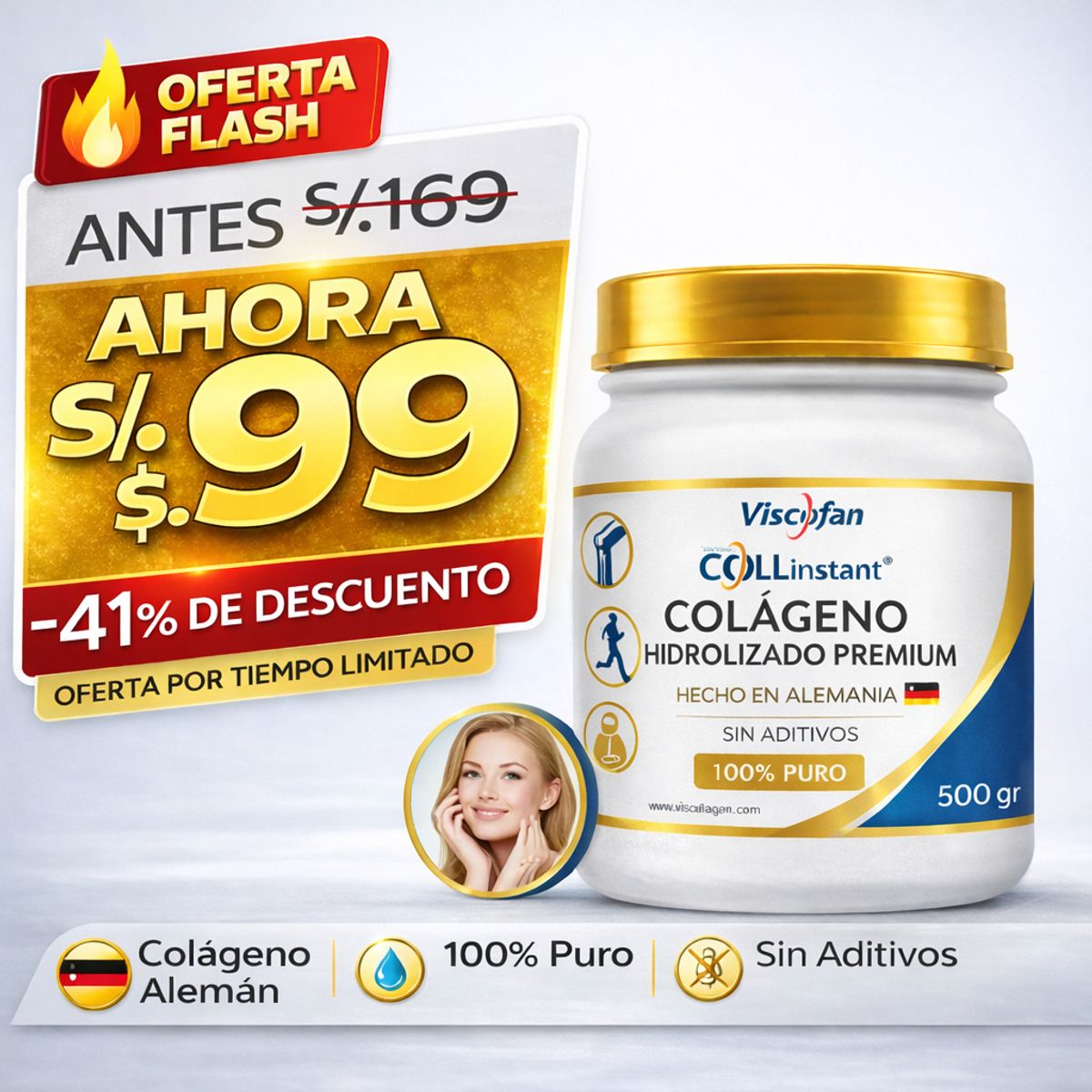 VISCOFAN COLLINSTANT - Colágeno Hidrolizado Alemán Ultra Premium COLLinstant® 500g 100% Puro y de Alta Absorción