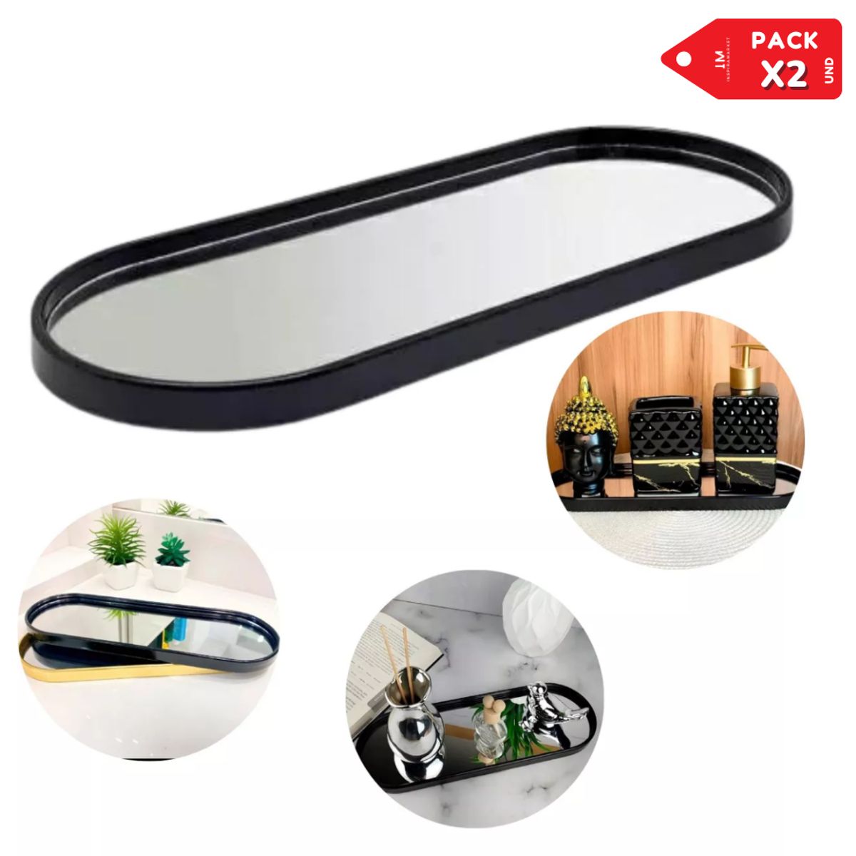 INSPIRA MARKET - Bandejas de espejo decorativa de tocador organizador PACK X2