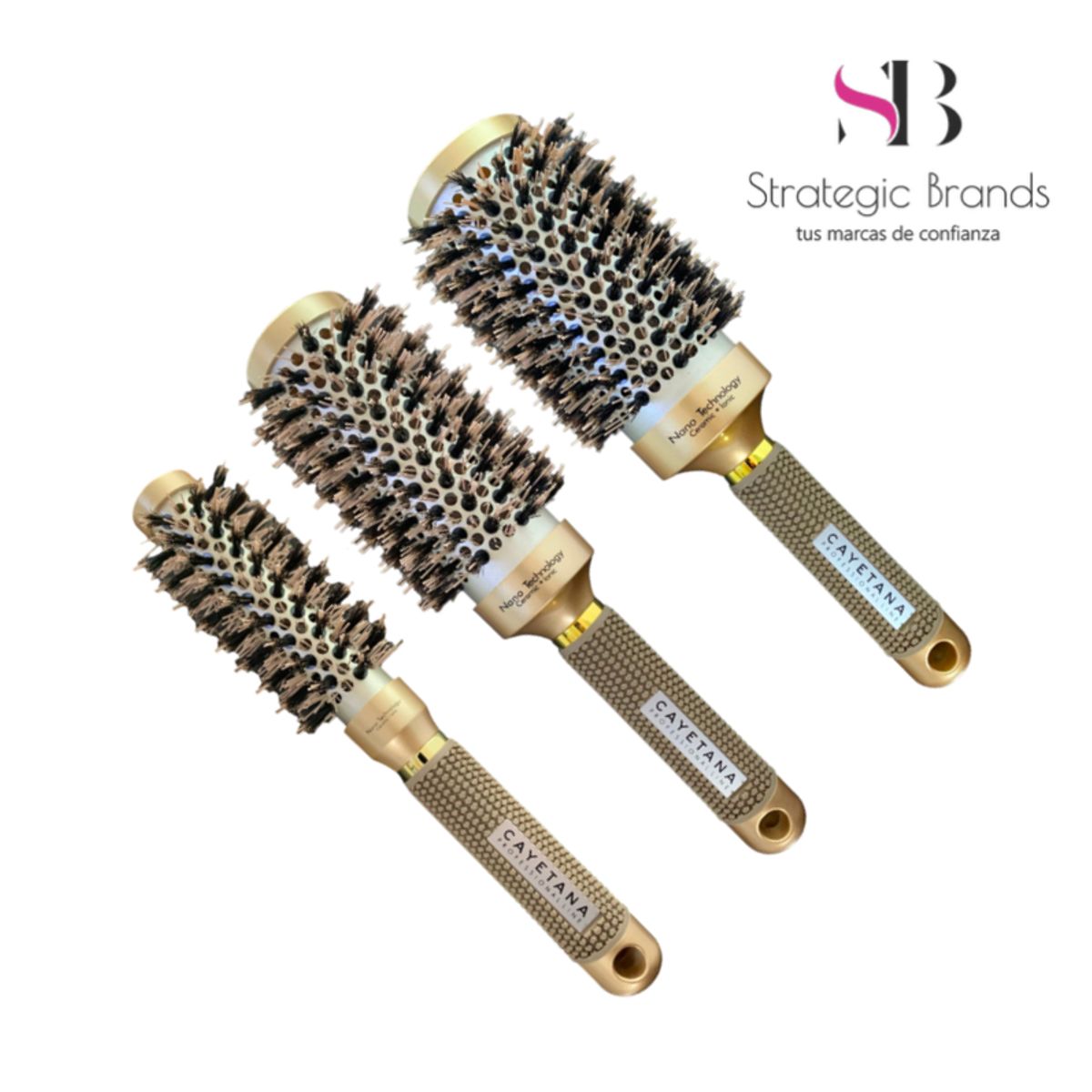 CAYETANA - Kit x3 Cepillos de Cabello Profesional Nano-Tech Ceramica N25, 32 y 53