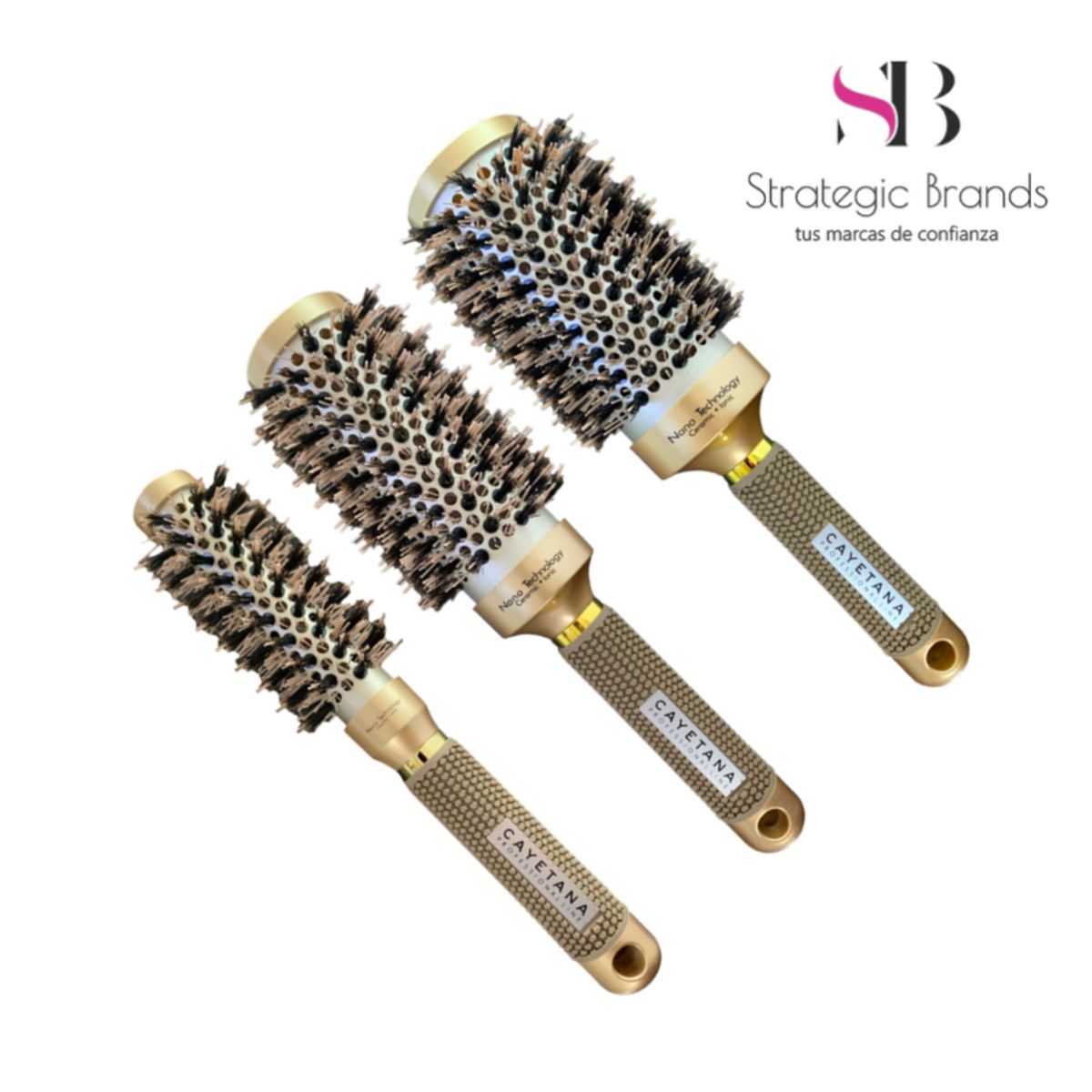 CAYETANA - Kit x3 Cepillos de Cabello Profesional Nano-Tech Ceramica N25, 32 y 53