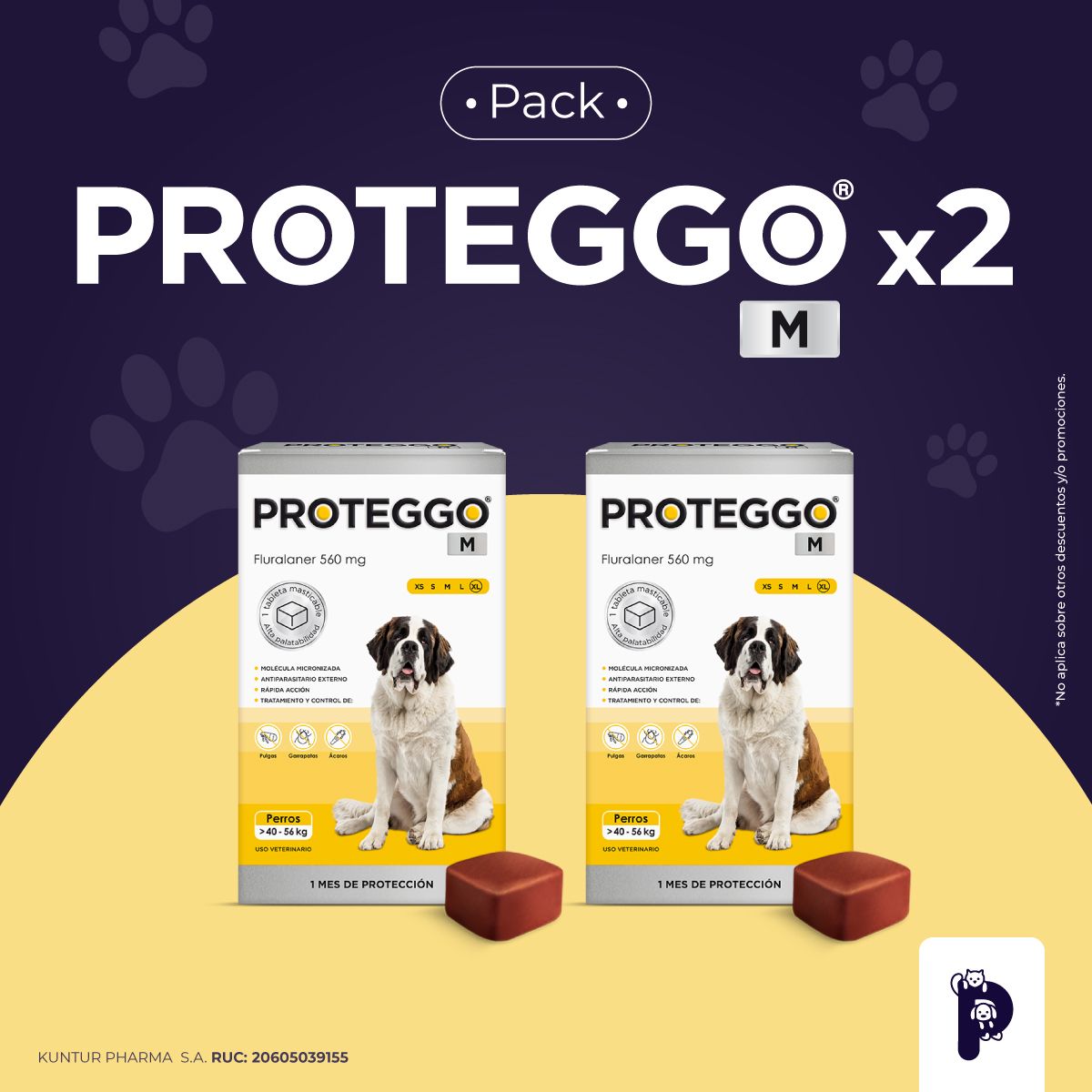 PROTEGGO - ANTIPULGAS PARA PERROS PROTEGGO M DE >40 – 56 kg - PACK X 2
