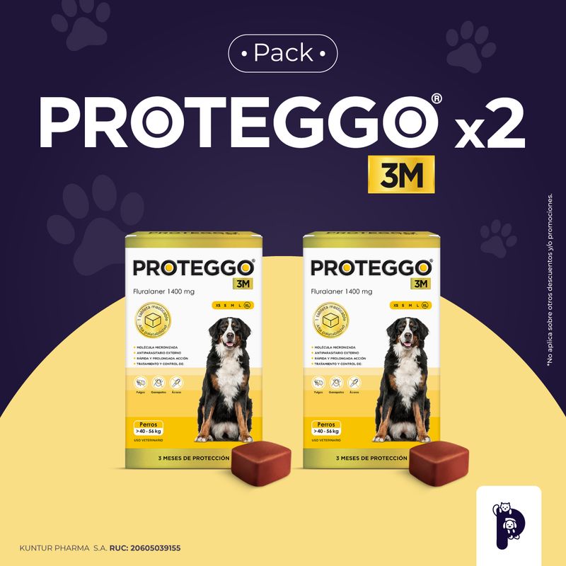PROTEGGO - ANTIPULGAS PARA PERROS PROTEGGO 3M DE >40 – 56 kg - PACK X 2