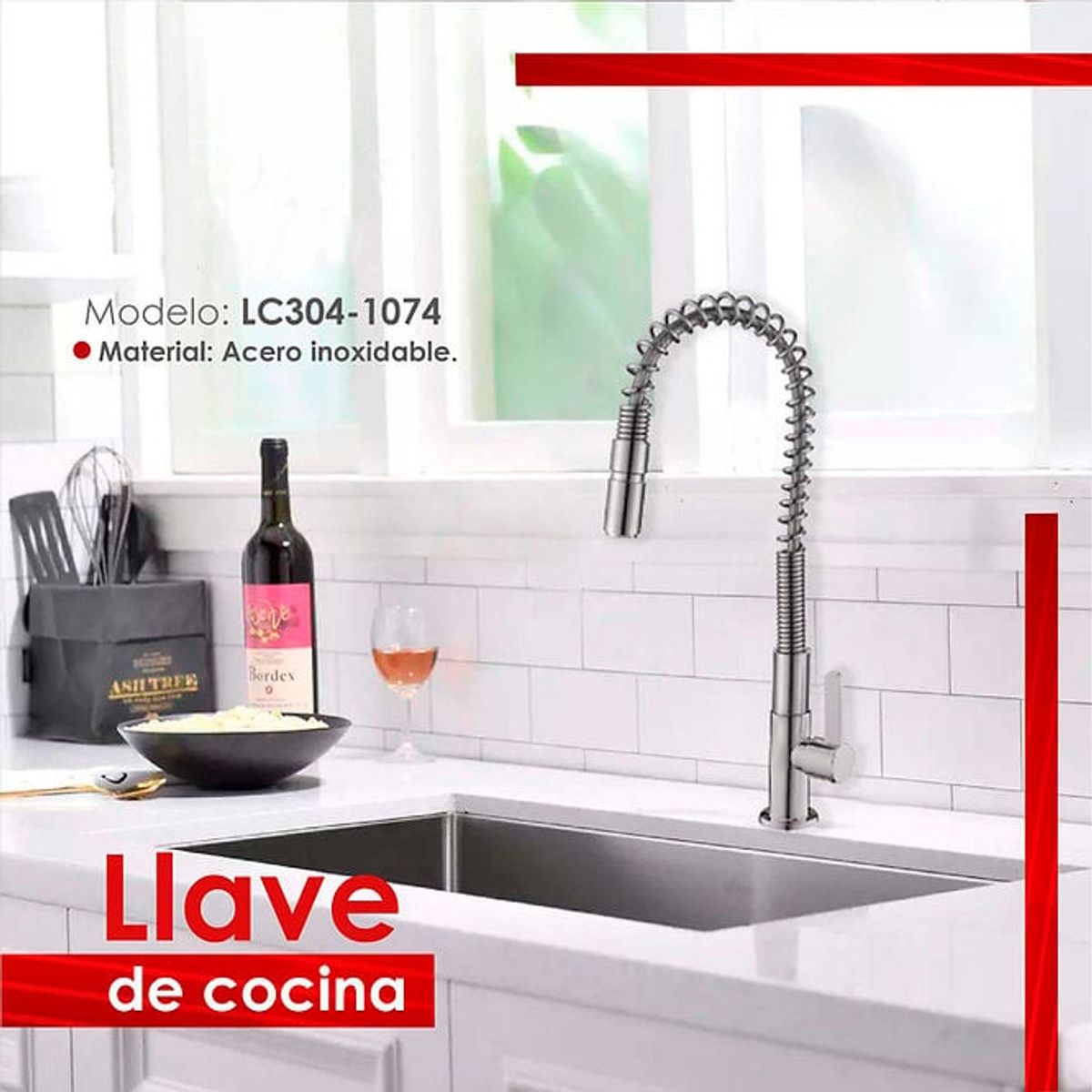 XM - LLAVE DE COCINA RESORTE MUEBLE CROMADO LC304-1074