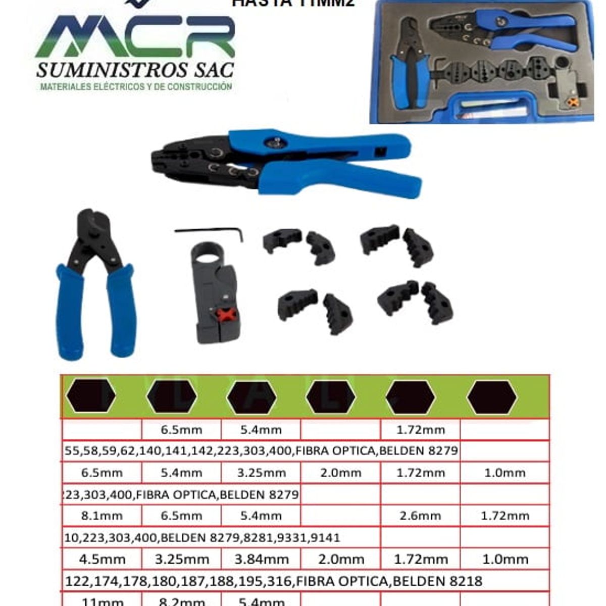 GENERICO - ALICATE PRENSA TERMINAL COAXIAL 5CAMBIOS Y PELA- CORTACABLE HAST 11MM2