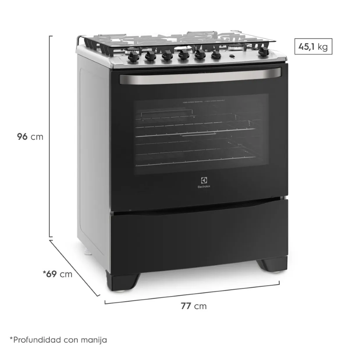 ELECTROLUX - Cocina Electrolux Freestanding a Gas con 5 quemadores de triple llama  76USM